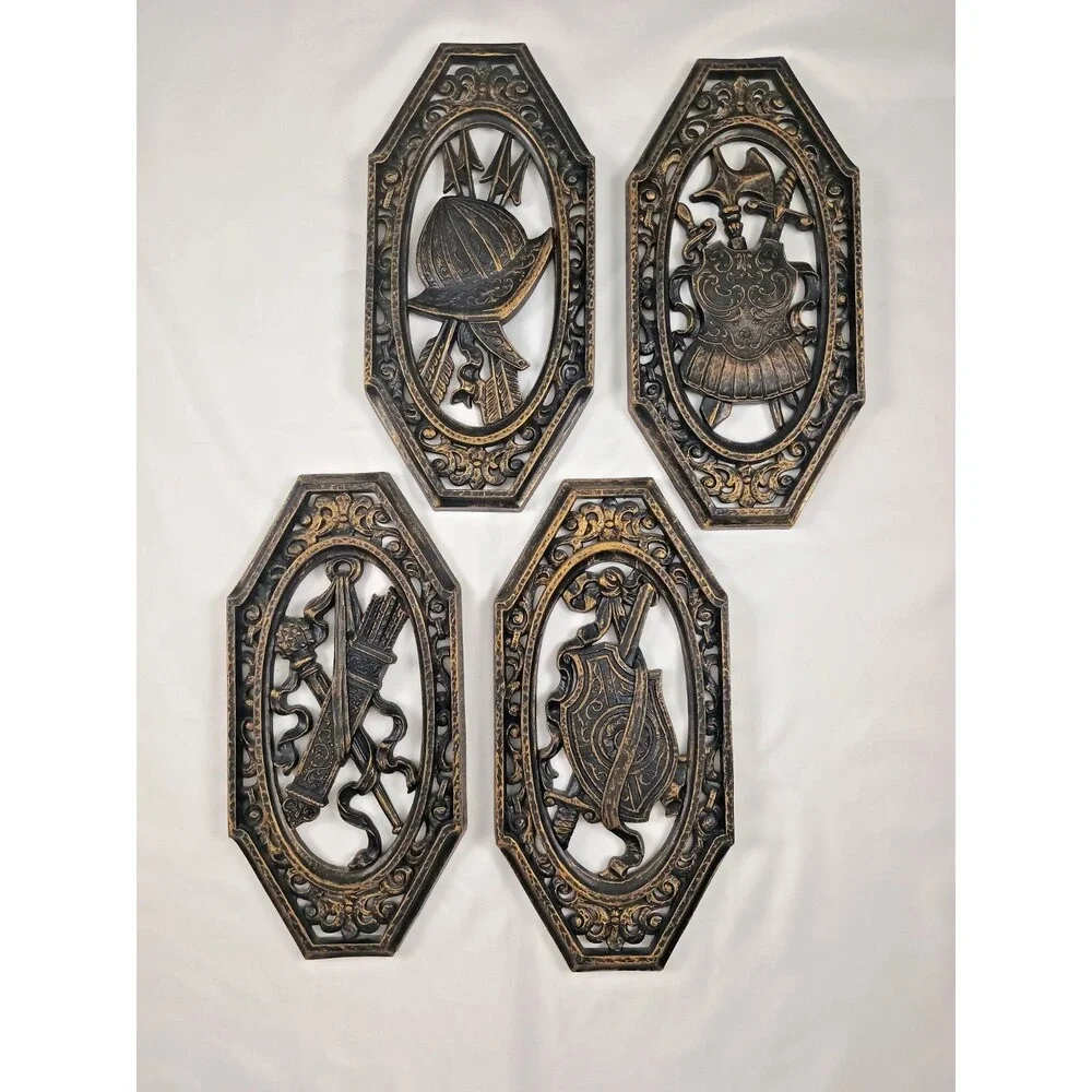 VTG 1974 Homeco Medieval Wall Plaques Complete Set of 4 7102 7103 7104 7105 MCM